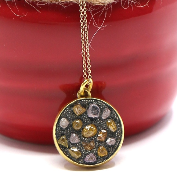 6.90 carat Rough Color Diamonds Necklace 24k Gold - Picture 1 of 10